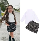 FOCUSNORM, Осенние комплекты из 2 предметов для маленьких девочек, однотонный вязаный свитер с длинным рукавом и высоким воротником + клетчатая мини-юбка, одежда