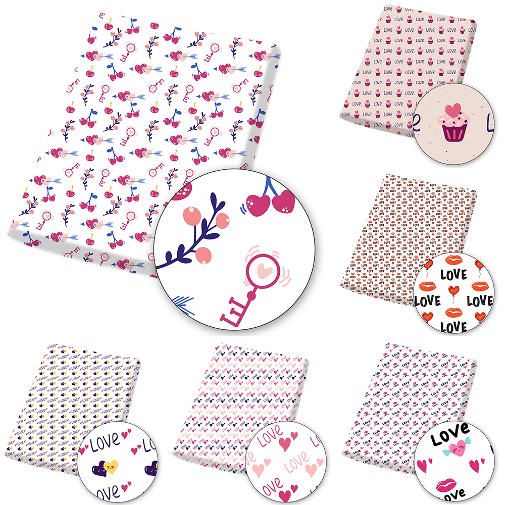 

Valentine's Day Fabric By The Meter Polyester Cotton Fabric For Sewing Heart Printed Cloth Sheets DIY Crafts Supplies 45*145cm