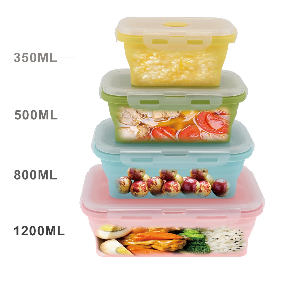 Силиконовый Ланч-бокс, Складная портативная миска, Bento, коробки, контейнер, Microwavable, портативный, для пикника, кемпинга, прямоугольная, открытая коробка