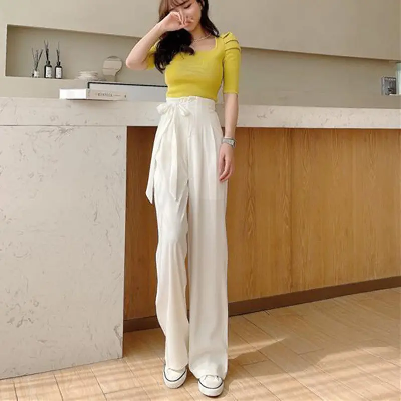 

Women 2021 Spring Summer Fashion Long Wide Leg Pants Female High Waist Thin Casual Ladies Solid Color Loose Trousers E27