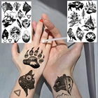 Черная временная татуировка для взрослых в горном стиле, нарукавная повязка на тело волка и Вселенной, поддельная Татуировка треугольника, оленя, Пиратская татуировка, Watertransfer Bear