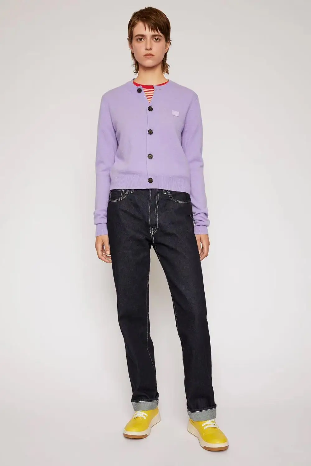 New 2020 Spring AC  studios Smiling face 100% Wool Sweater Smiley Cube Square Crew O-Neck Cardigan A3