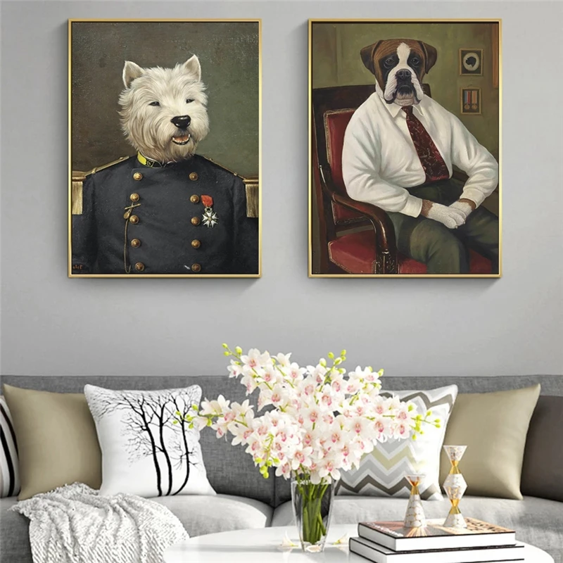 

Dog in Military Uniform Oil Paintings Print on Canvas Art Posters And Prints Funny Dogs Wall Art Pictures Home Wall Decoration