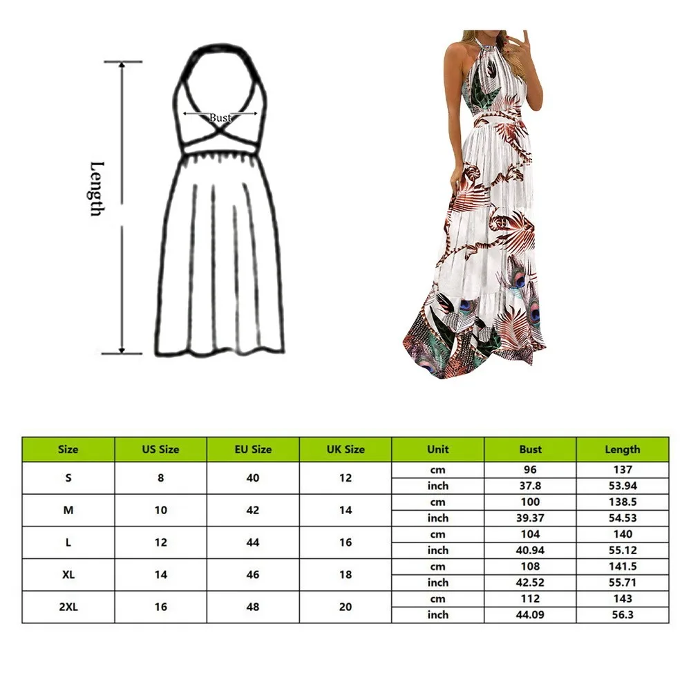 

Sexy Halter Backless Print Floral Women's Long Dress Sleeveless V-neck Summer Dress Slim Waist Female Maxi Dress For Women Robe