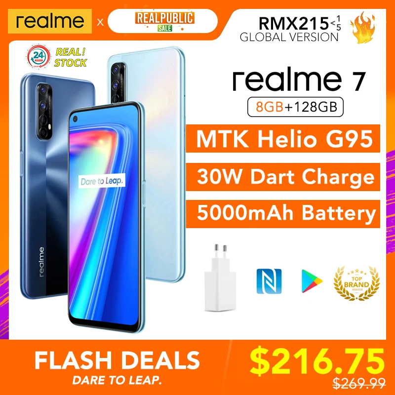 Realme 7 глобальная Версия 8 ГБ ОЗУ 128 Гб ПЗУ 30 Вт Дротика зарядка 48MP Quad Camera 90 Гц