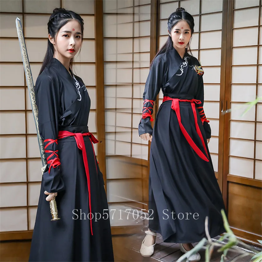 

Hanfu Dress Men Oriental Chinese Costume Embroidery Tang DynastyKnight Warrior Cosplay Ancient Women Folk Dance Performance