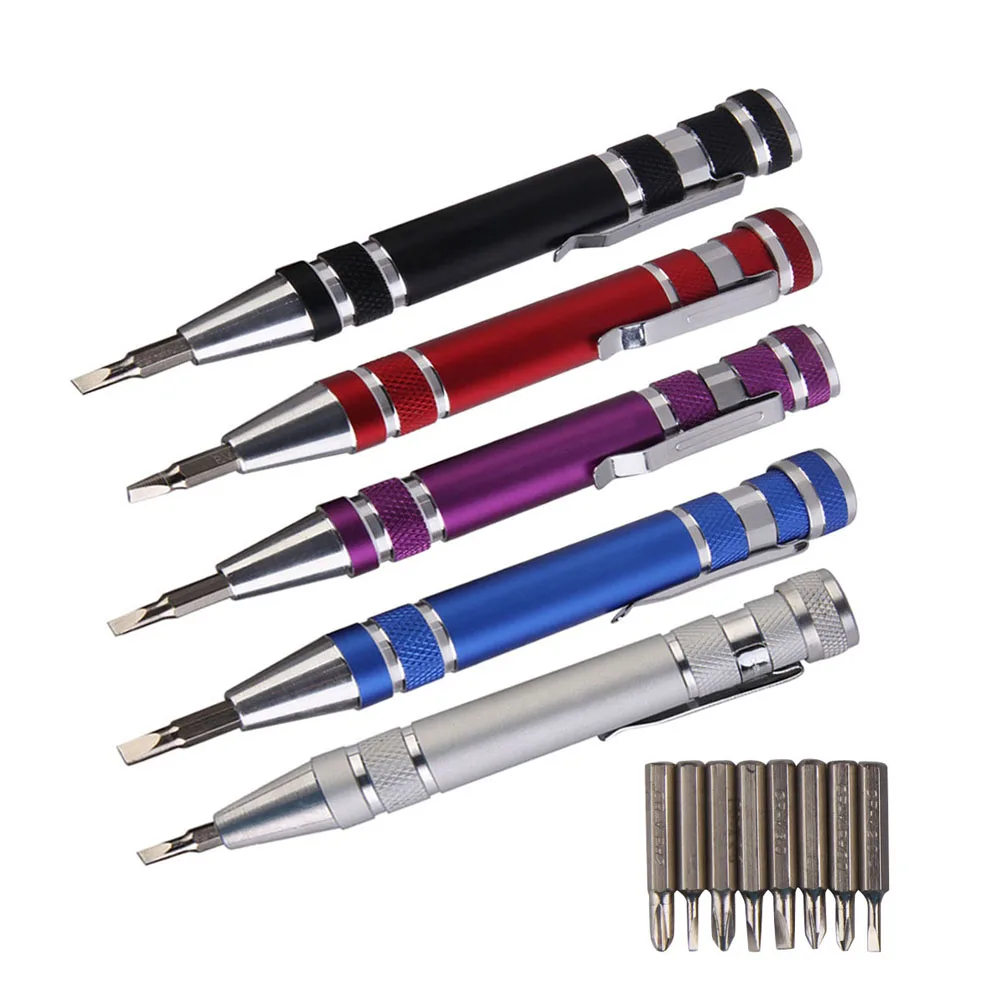 

Multifunction 8 In 1 Outdoor Tool Mini Aluminum Precision Pen Screw Driver Screwdriver Set Repair Tools Kit Outdoor tool Set