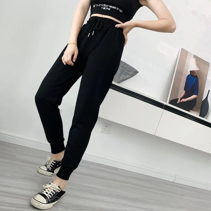 

2021 Spring Women Cinch Bottom Jogging Sweatpant High Waist Simple Letter Printed Casual Track Pants Workout