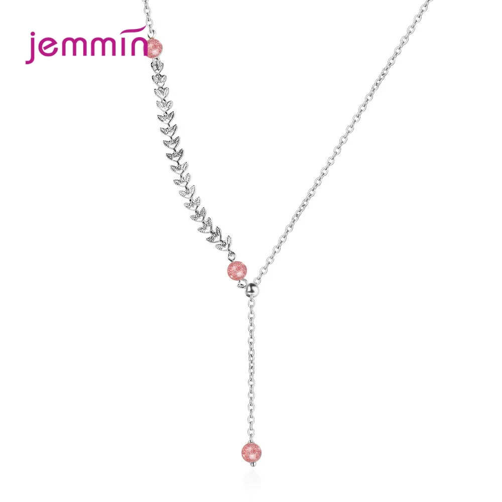 

New Design 925 Sterling Silver Wheat Leaves Pink Strawberry Beads Pendant Necklaces or Women S925 Fine Jewelry Lover Gift