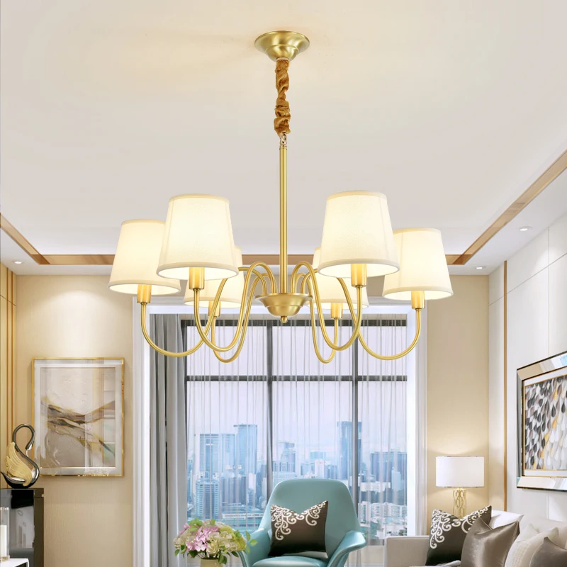 Современная Люстра для гостиной домашняя медная лампа под золото декоративная