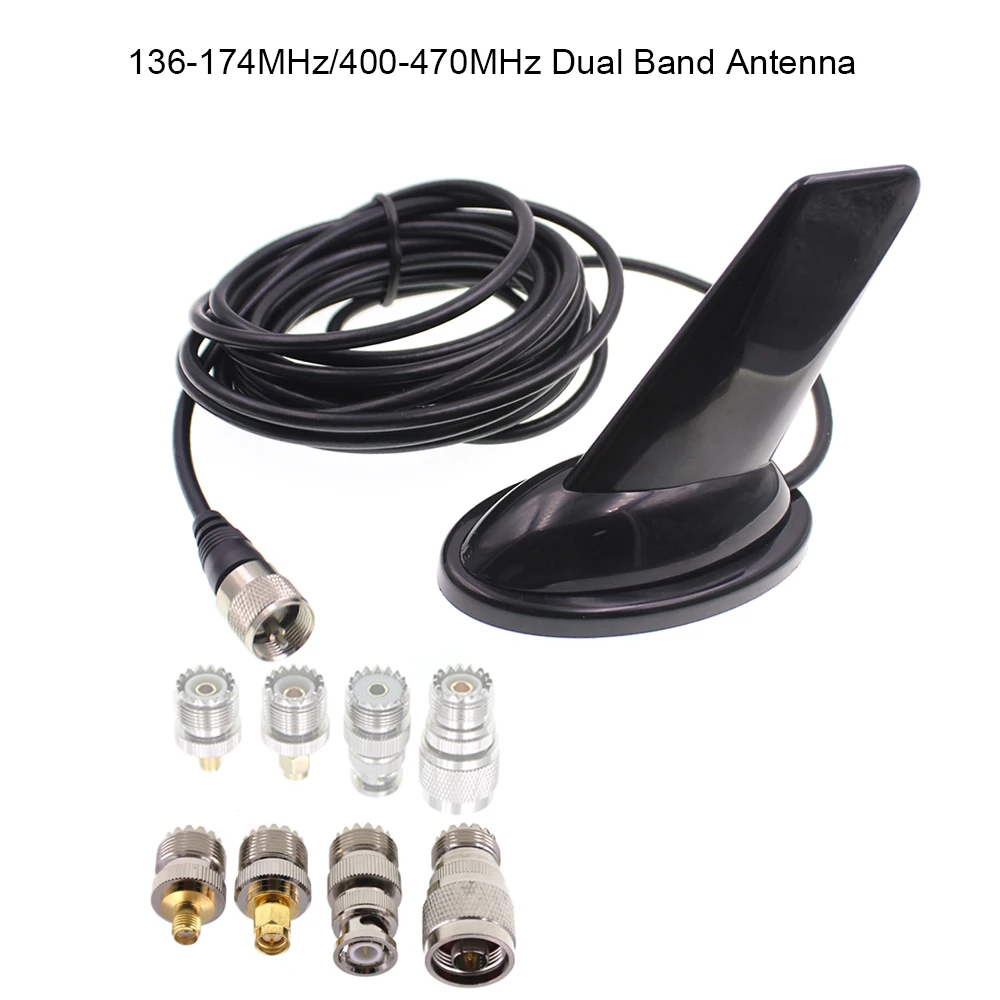 Двухдиапазонная антенна в стиле акульего плавника 136 174 мгц и 400 470 с 4 адаптерами