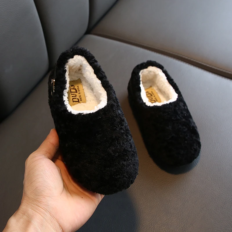 Детская обувь для девочек кроссовки малышей зимние плюшевые теплые однотонные