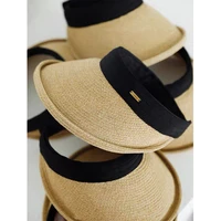 designer women summer uv cut empty top hat vacation beach big brim black nature straw japanese grass sunscreen sun hair band cap