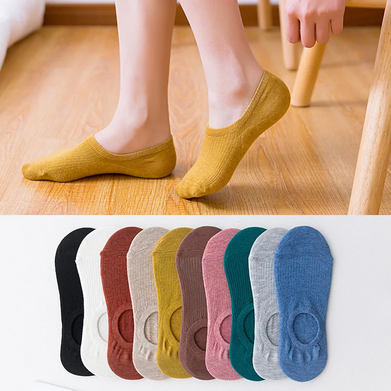 

Women Cotton Invisible No Show Socks Non-slip Summer Solid Color Fashion Girls Ladies Ankle Thin Slipper Short Boat Socks