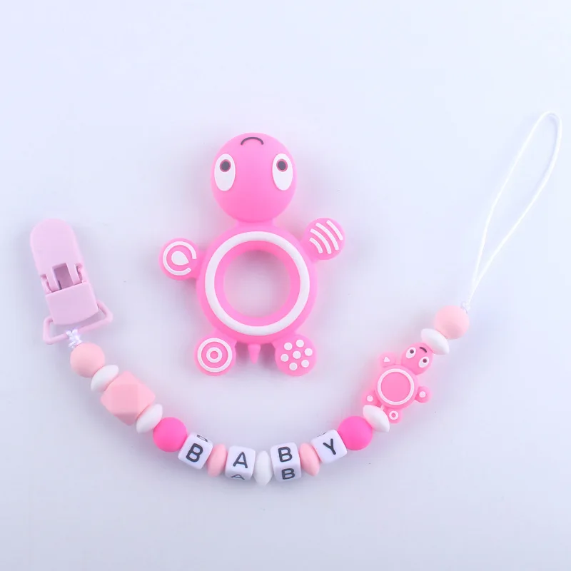

Silicone Personalised Name Pacifier Clips Crochet Beads Silicone Tortoise Pacifier Chain Holder Baby Teethers Baby Shower Gift