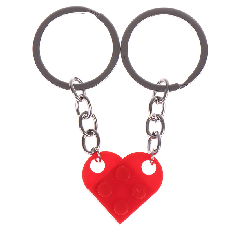 

2Pcs Cute Love Heart Brick Keychain for Couples Friendship Women Men Girl Boy Lego Elements Key Ring Birthday Jewelry Gift