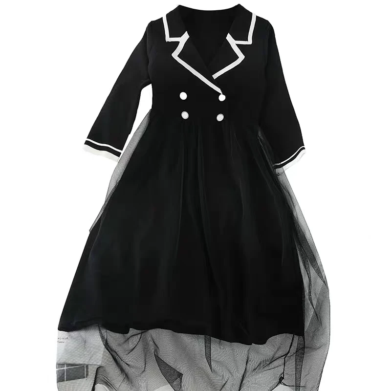 

Autumn Knit Dress New Fashion Women Slim Knitted Sweater Mesh Patchwork Dresses Vintage Ladies Elegant Long Robe Vestidos Mujer