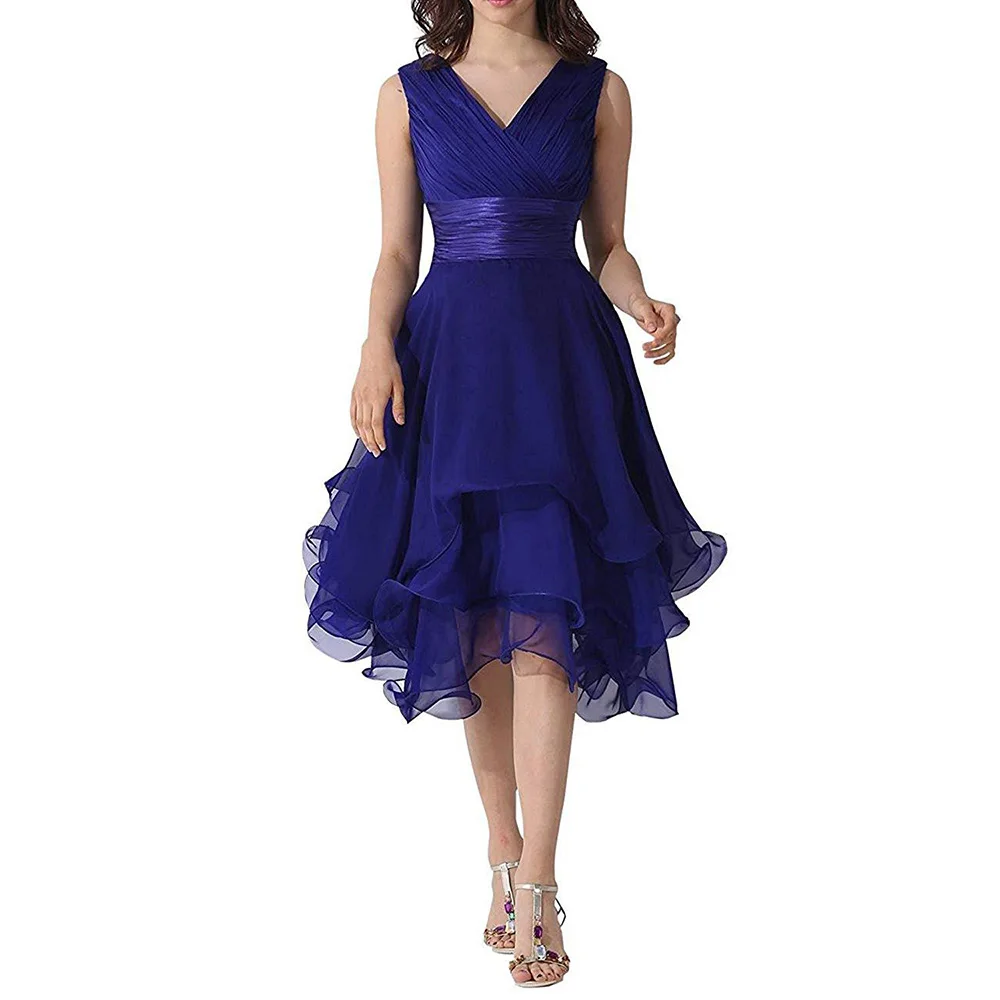 

Tulle A Line V Neck Pleat Knee Length Wedding Party Prom Bridesmaid Dresses Homecoming Birthday Gift Robe De Soiree Zipper Back