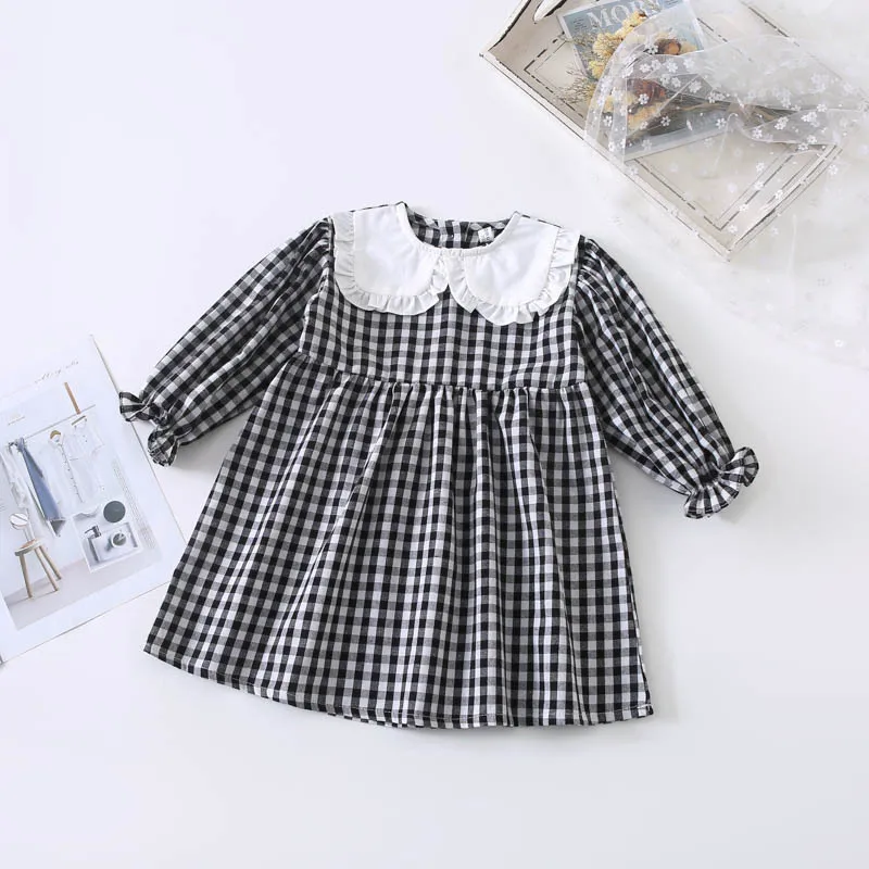 Новое поступление весеннее хлопковое клетчатое модное платье принцессы в