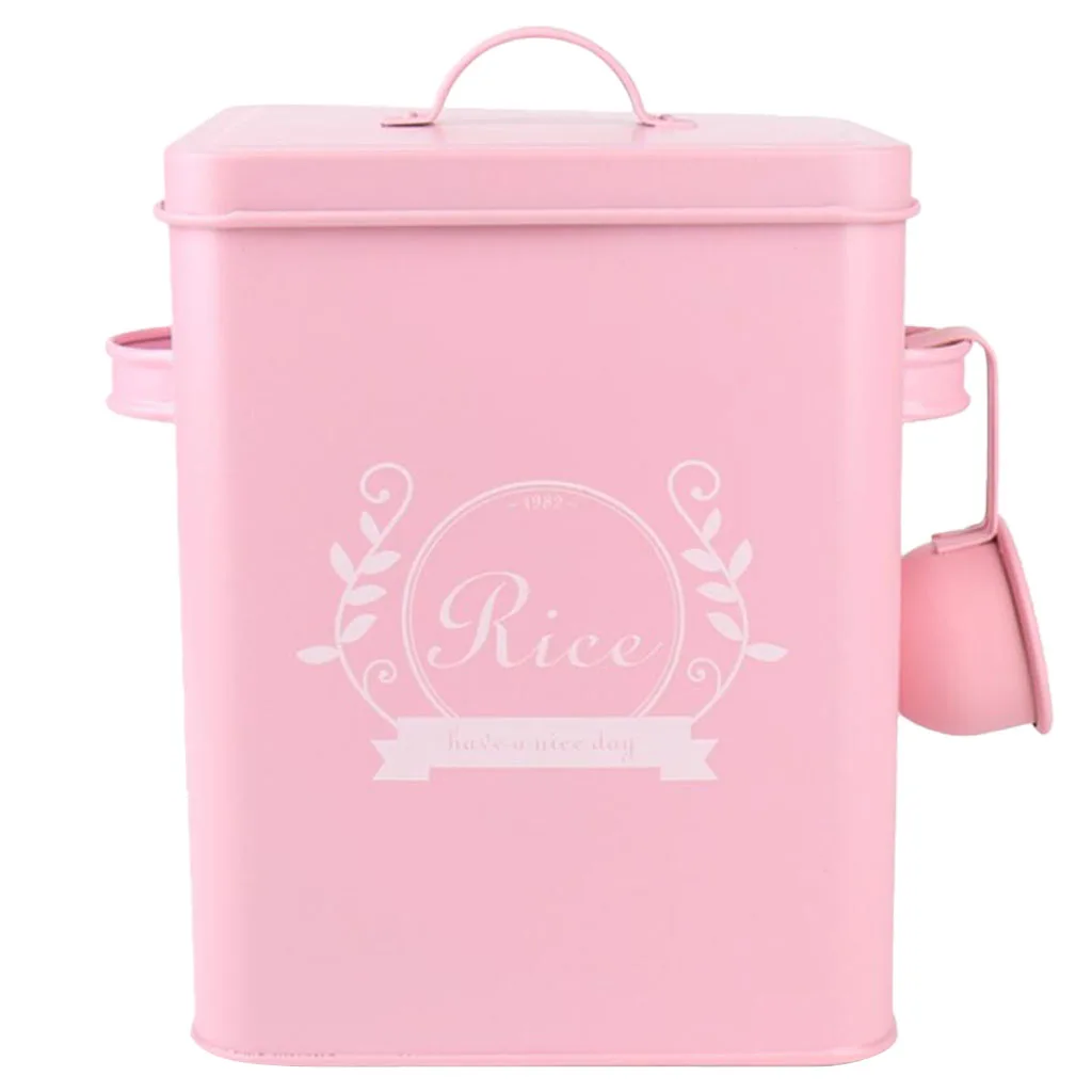 

Розовый металлический контейнер для хранения риса/мелочей для кухни, жестяной контейнер с крышкой
