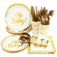 oh baby gold dot disposable tableware set boy girl baby shower favor gender reveal balloon banner kids birthday party decoration
