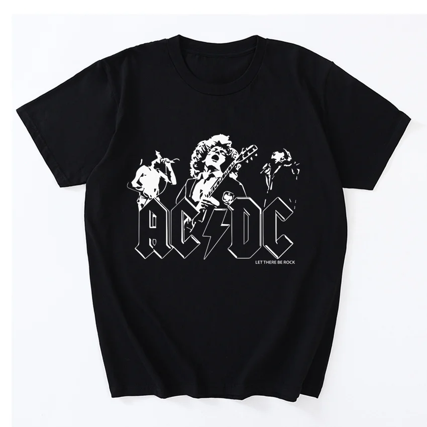 

Футболка Let Be Rock, классические топы переменного/постоянного тока с жесткой рок-группой, повседневные хлопковые футболки с коротким рукавом ...