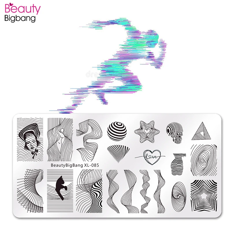 Beautybigbang пластины для штамповки ногтей линии кот Полосатое сердце звезда Вихревой