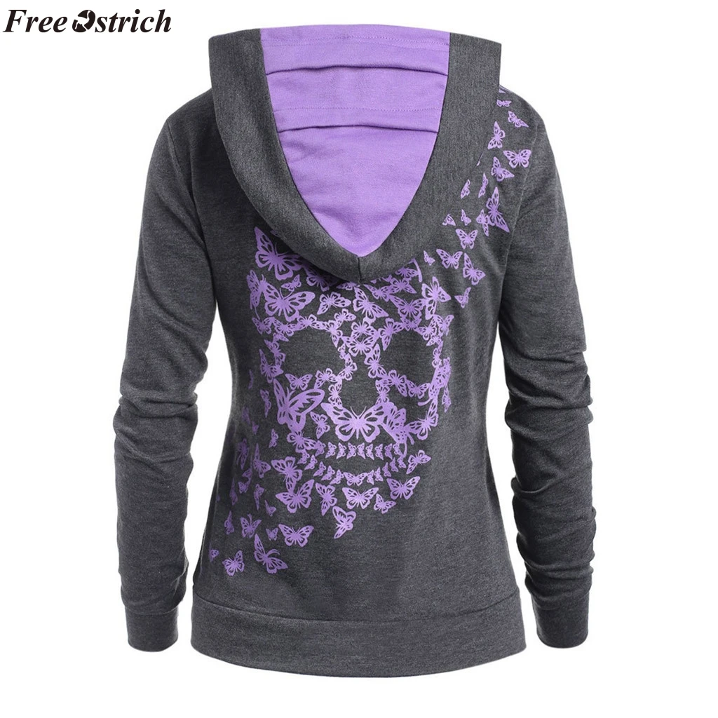 JAYCOSIN Женское пальто с принтом черепа модный сексуальный топ длинным рукавом и