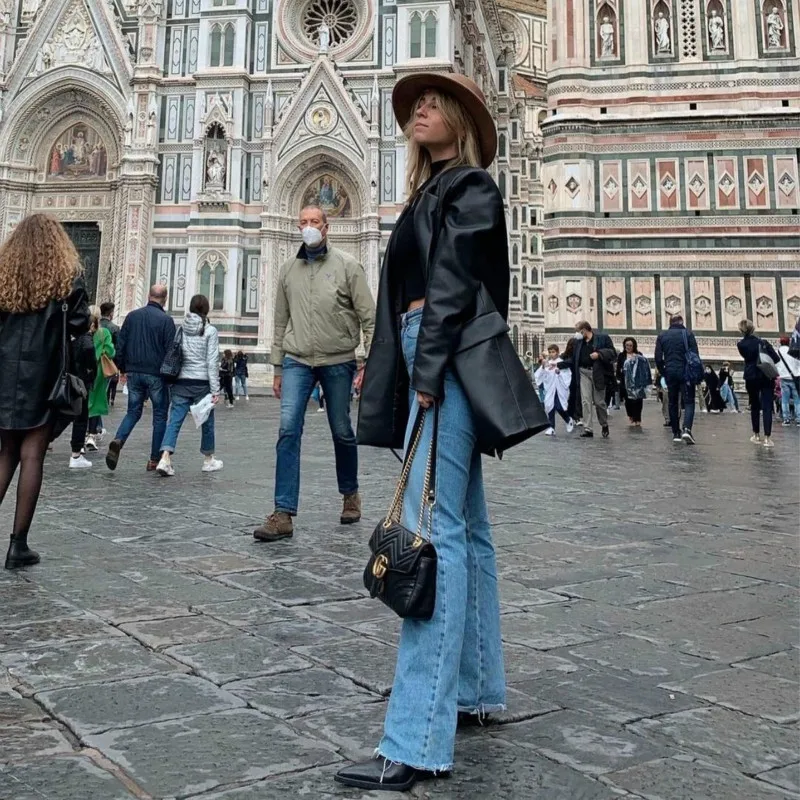 

Casual Women's PU Jacket Solid Black Notched Single Breasted Dummy Pockets Women Faux Leather Long Coats Without Belt Winter