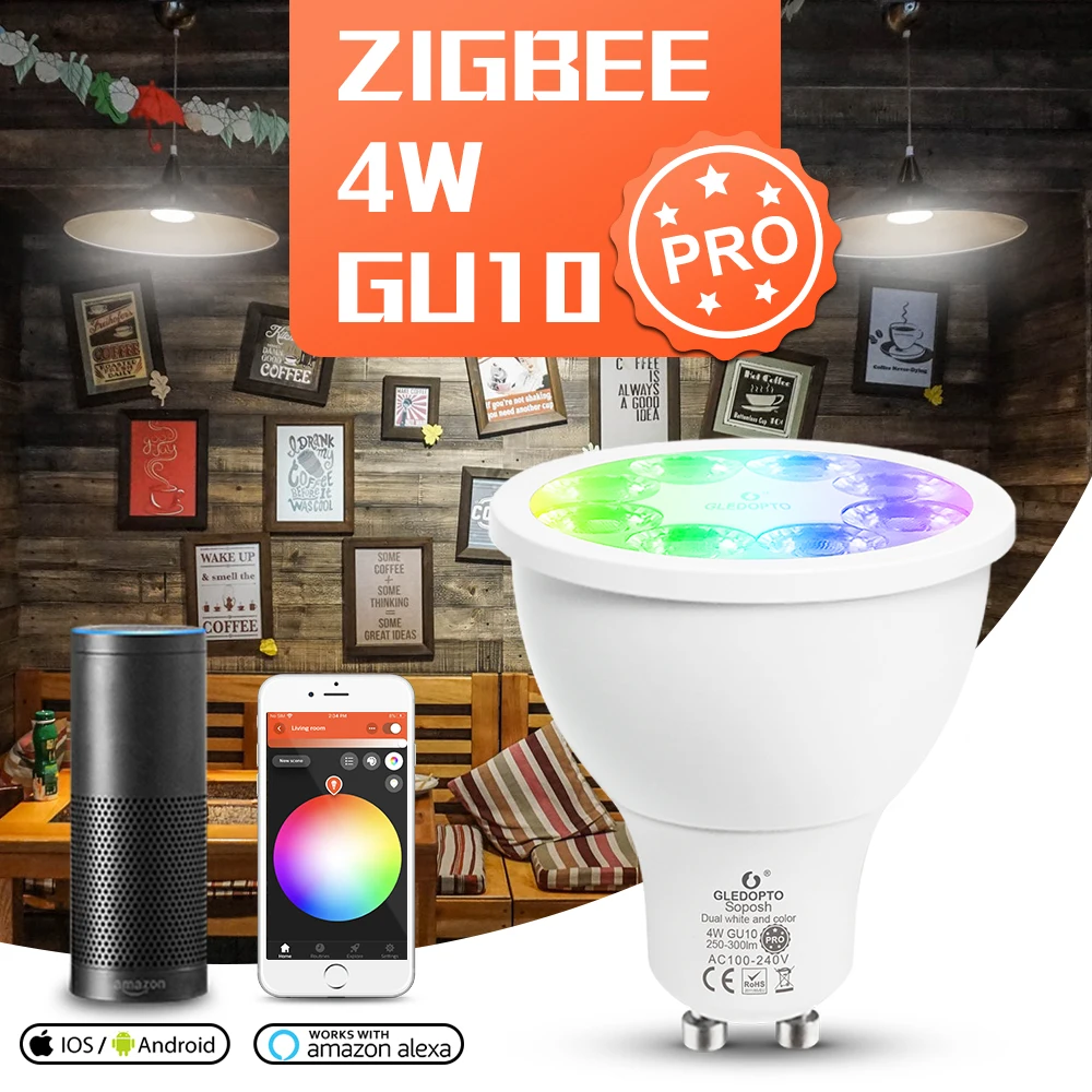

Лампа GLEDOPTO ZigBee 3,0 4 Вт GU10 Pro, Точечный светильник RGBCCT, угол луча 25 градусов, совместима с приложением Alexa Echo Plus/голосовым управлением/RF