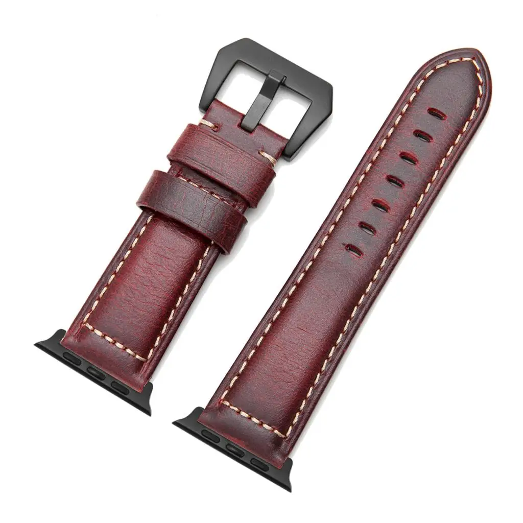 red bk adapter Ремешок Onthelevel из натуральной кожи для Apple Watch, ремешок 44 мм, 40 мм, ремешок для Apple Watch 42 мм, 38 мм, ремешок для iwatch# D - Цвет ремешка: red bk adapter