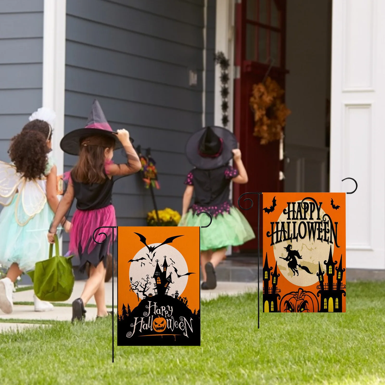 

Halloween Decor Linen Evil Witch Garden Flag Outdoor Hanging Flag Banner Patio Decor Halloween Party Props Supplies Home Special