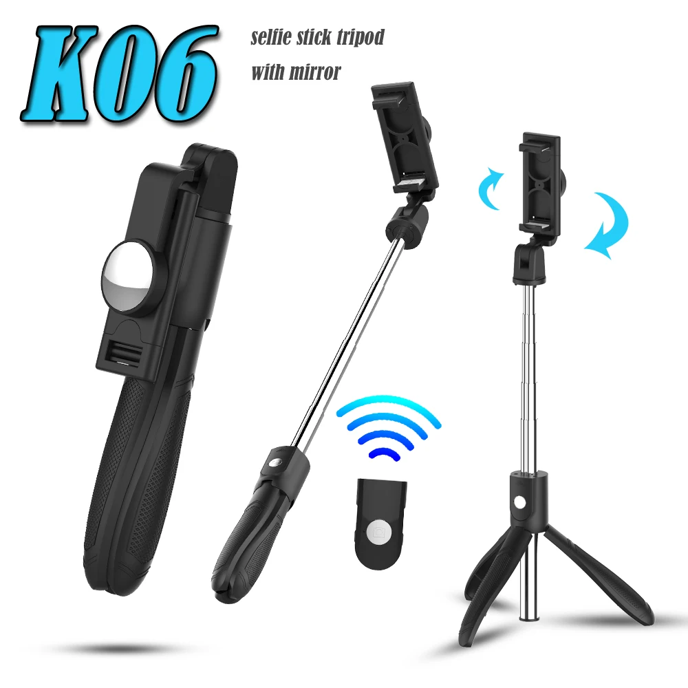 

Selfie Stick Tripod with Mirror Wireless Remote Extendable Portable Bluetooth Rotation Phone Stand Holder for Smart Phone