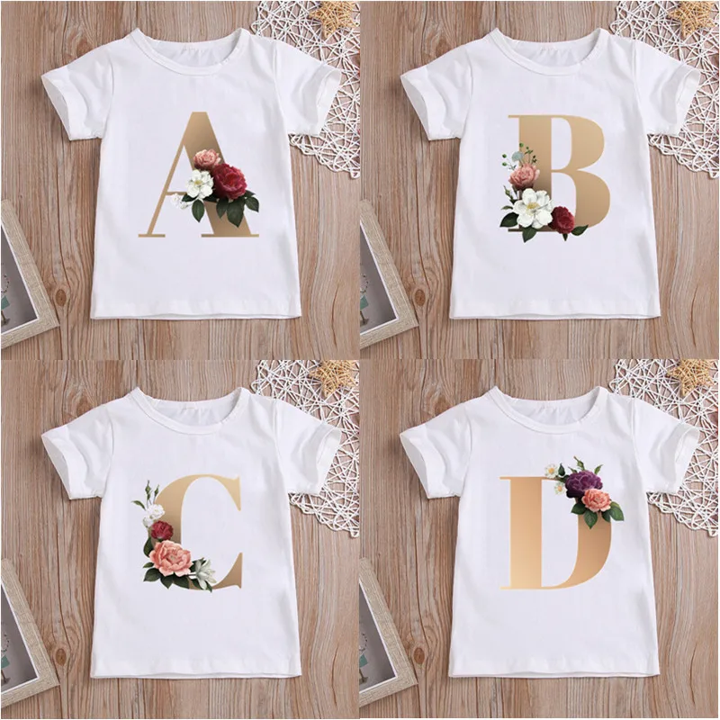 

2021 Summer Children's Clothing Boys Girls Short Sleeve T-shirt Kids A To Z Alphabet Combination Child's Clothes Boys T-shirts