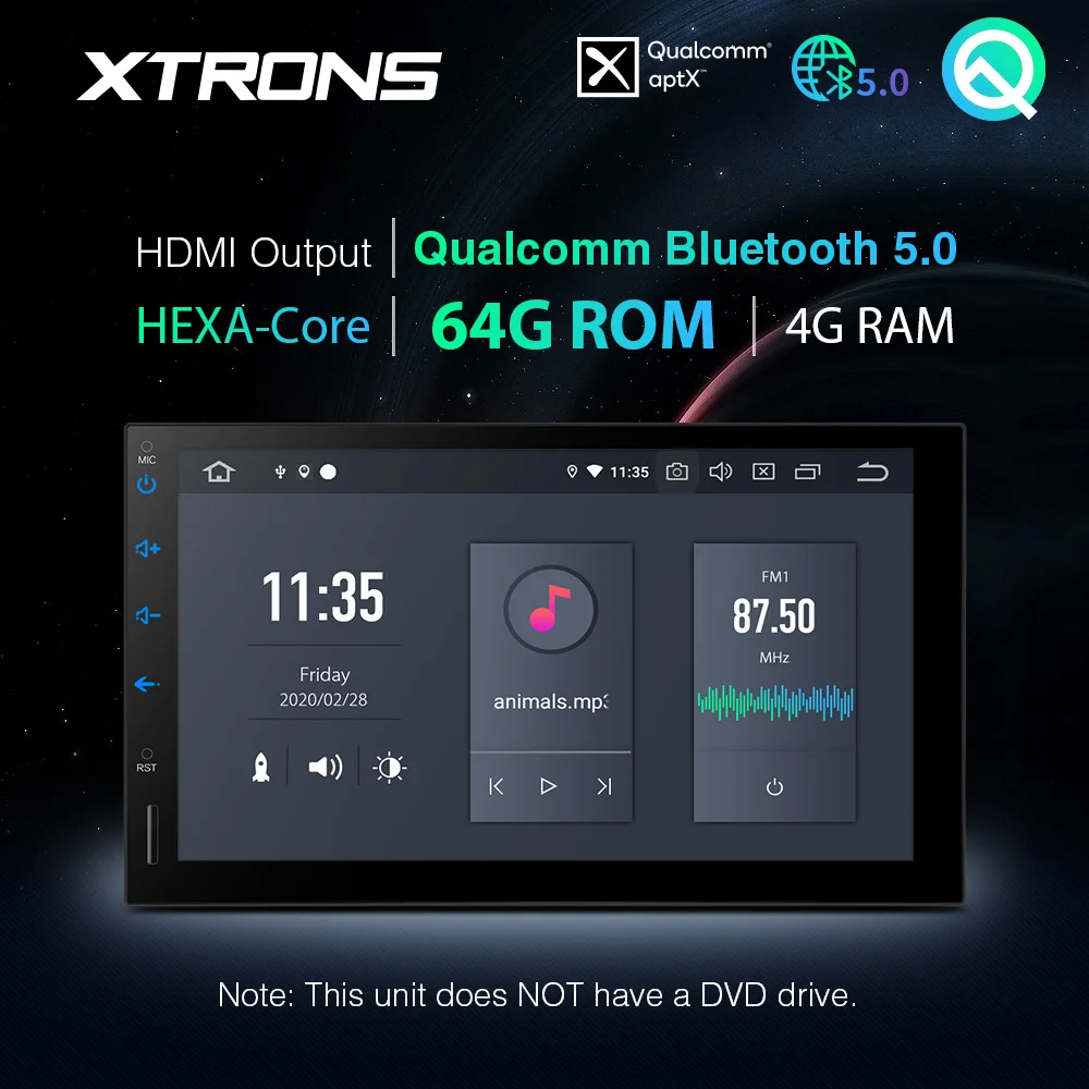 XTRONS устройство док станция Qualcomm Bluetooth 5 0 AptX 7 ''PX6 Android 10 Универсальный 2 Din