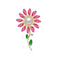 luxury big dandelion rose sunflower tulip flower brooches pins women jewelry rhinestone cubic zirconia brooch for dropshipping