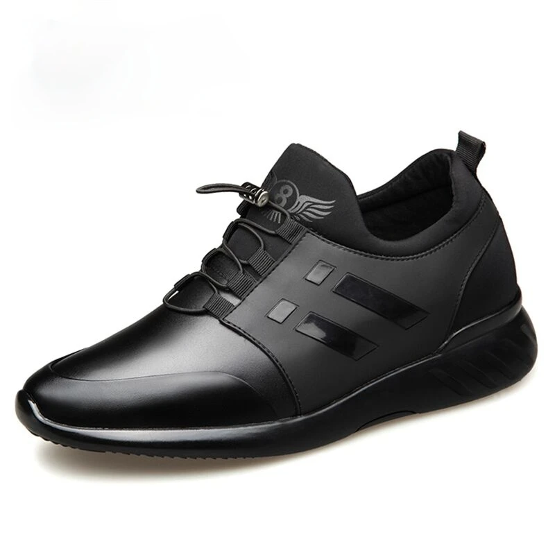 

2021 Men's Fashion Sneakers Man Casual Shoes Breathable Men Genuine Leather Shoes Big size Increasing Office Footwear black shoe