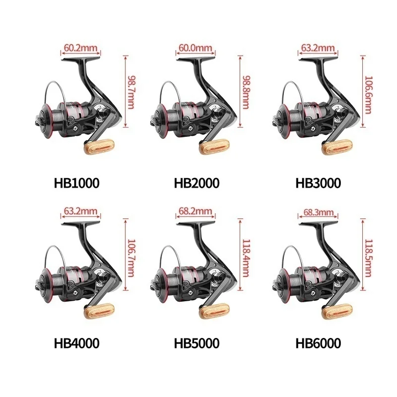 Fishing Reel Metal Spool Spinning Reel HB 1000-7000 8KG Max Drag Stainless Steel Handle Line Spool Saltwater Fishing Wheel