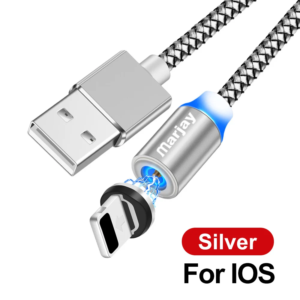 Магнитный usb-кабель Marjay для быстрой зарядки iphone, кабель Micro USB type-C для samsung, Xiaomi, huawei, провод зарядного устройства для мобильных телефонов - Цвет: Silver For iphone
