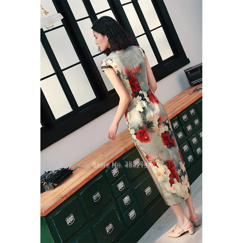 Новинка 2021 традиционное китайское платье Чонсам для женщин с цветочным принтом