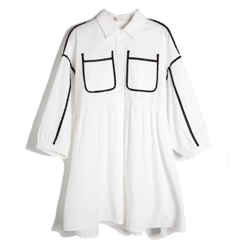 

Dress Women A-line Patchwork Retro Ruffled White Midi Dresses Womens Harajuku Full Loose Sweet Casual Chic Fashion Stylish Daily
