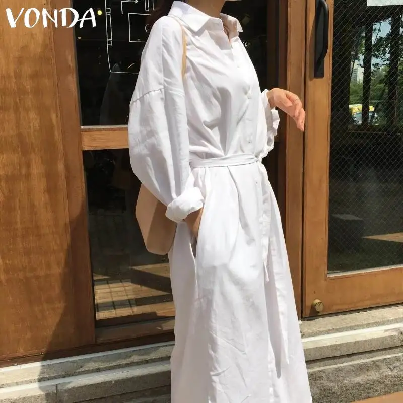VONDA элегантное платье женское повседневное с отложным воротником Длинные