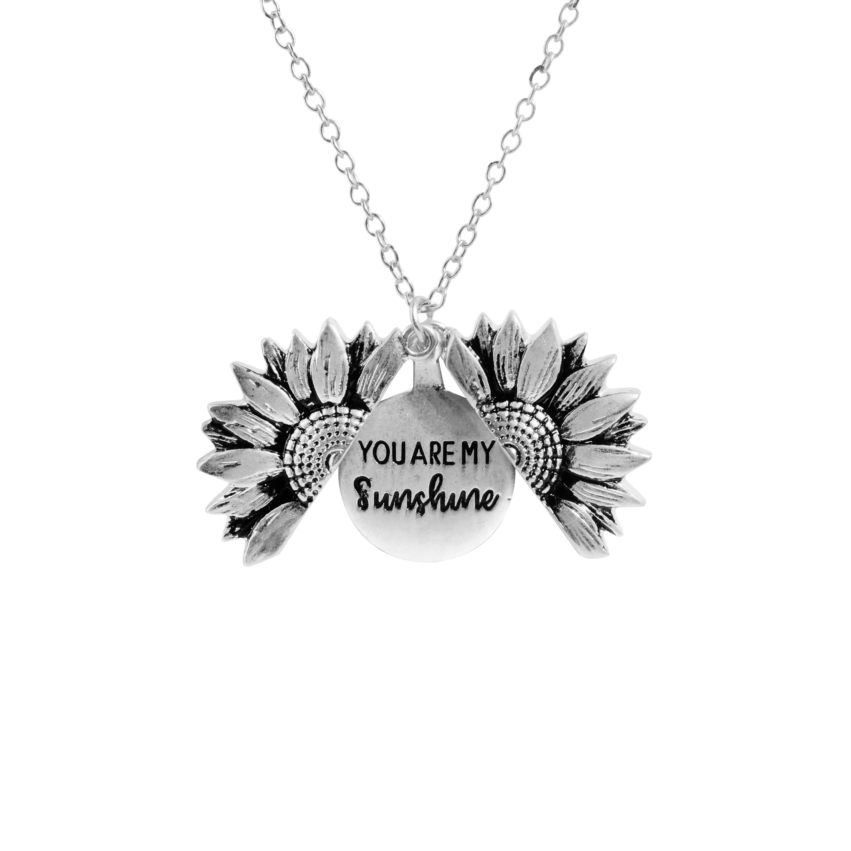 Женское золотое ожерелье You are my sunshine открытый медальон подсолнечник подвеска