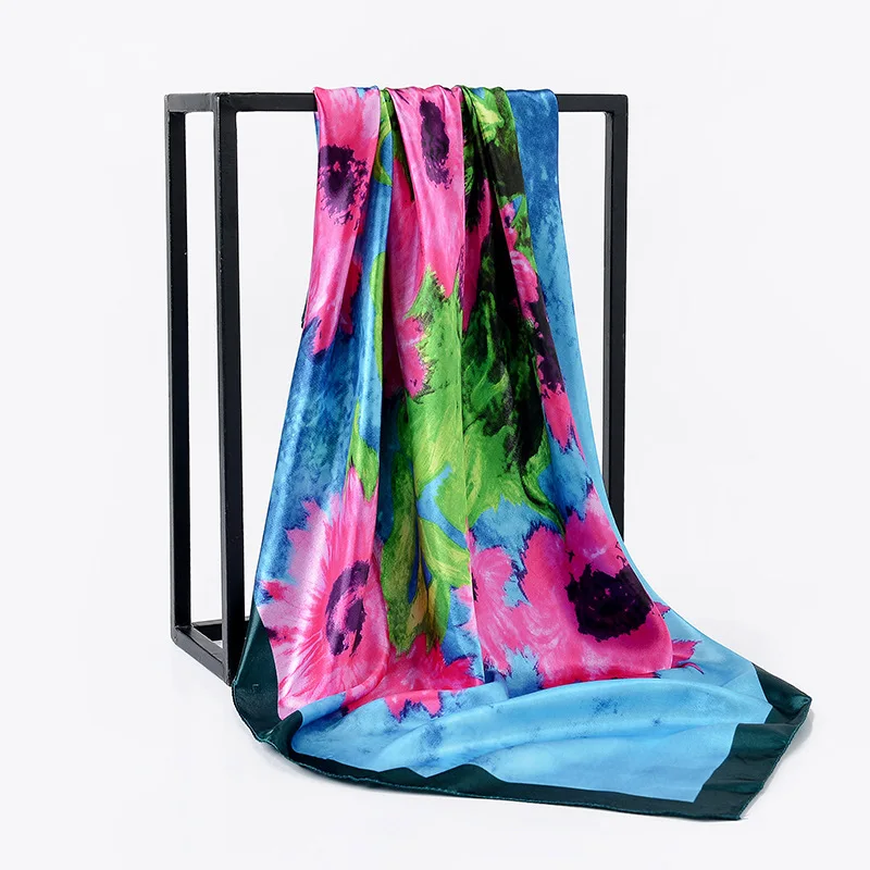 2021 Модный Шелковый атласный шейный платок для женщин хиджаб с принтом шарфы