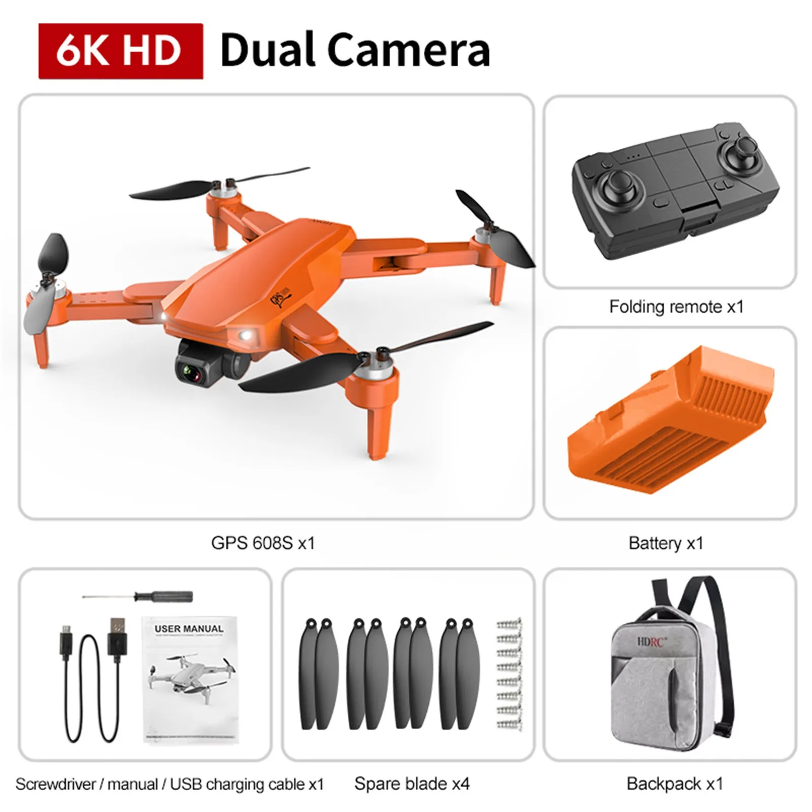 Дрон S608 2 камеры 6k Hd Gps Wifi Fpv складной дистанционное управление | Игрушки и хобби