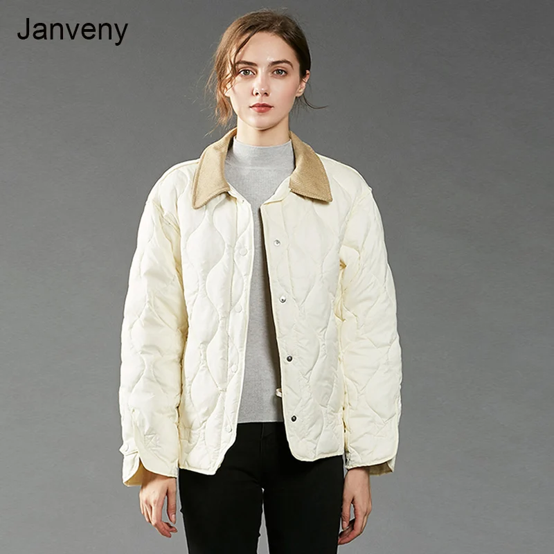 

Janveny 2021 зимняя женская куртка 90% на белом утином пуху, сверхлегкая Повседневная однобортная теплая куртка светильник ветрозащитная верхняя ...