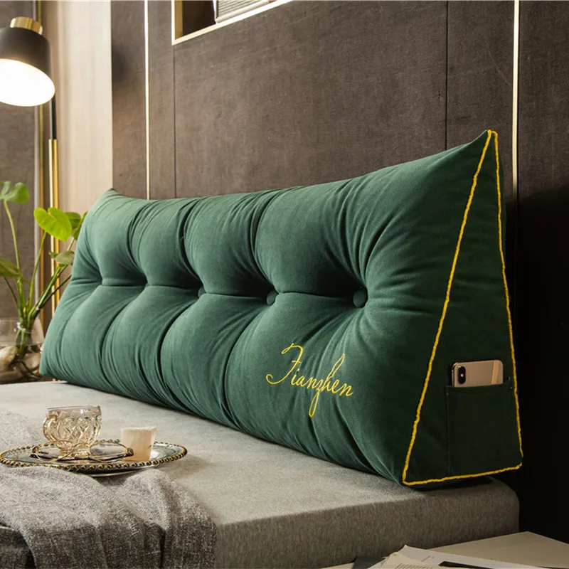 

European Removable Bedside Velet Cushion Triangular Bed Backrest Pillow for Couple Soft Large Waist Sofa Cushion Bed Headboard