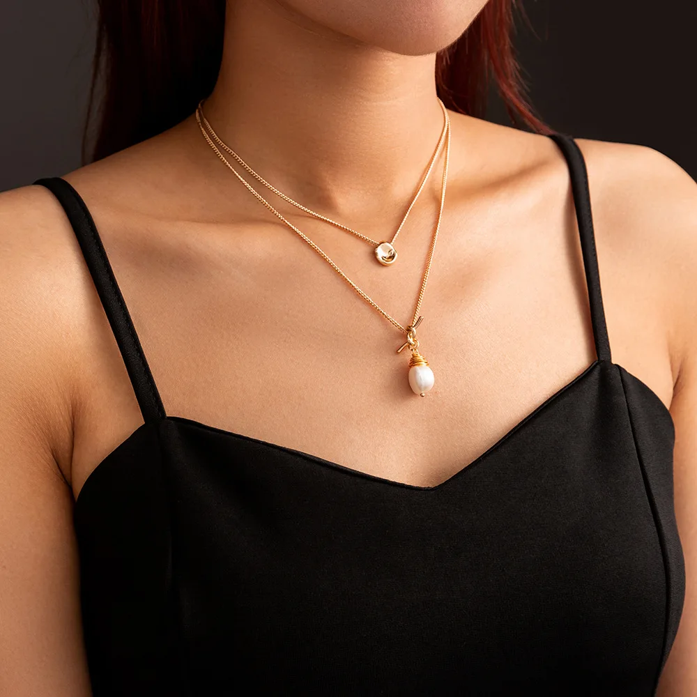 

Модные ювелирные изделия в простом стиле, модное Двухслойное ожерелье с узлом, ожерелье из натурального пресноводного жемчуга