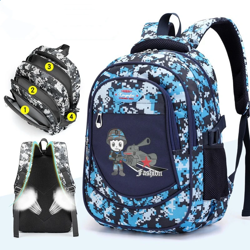 Рюкзак Камуфляжный для мальчиков, для начальной школы, 2020, водонепроницаемый, для учеников 1-3-5 классов, сумка для книг, ранцы, ортопедические...