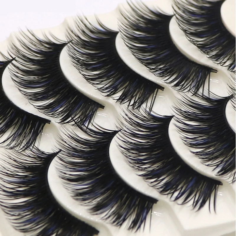 Норковые накладные ресницы 5 пар синие и черные натуральные длинные густые